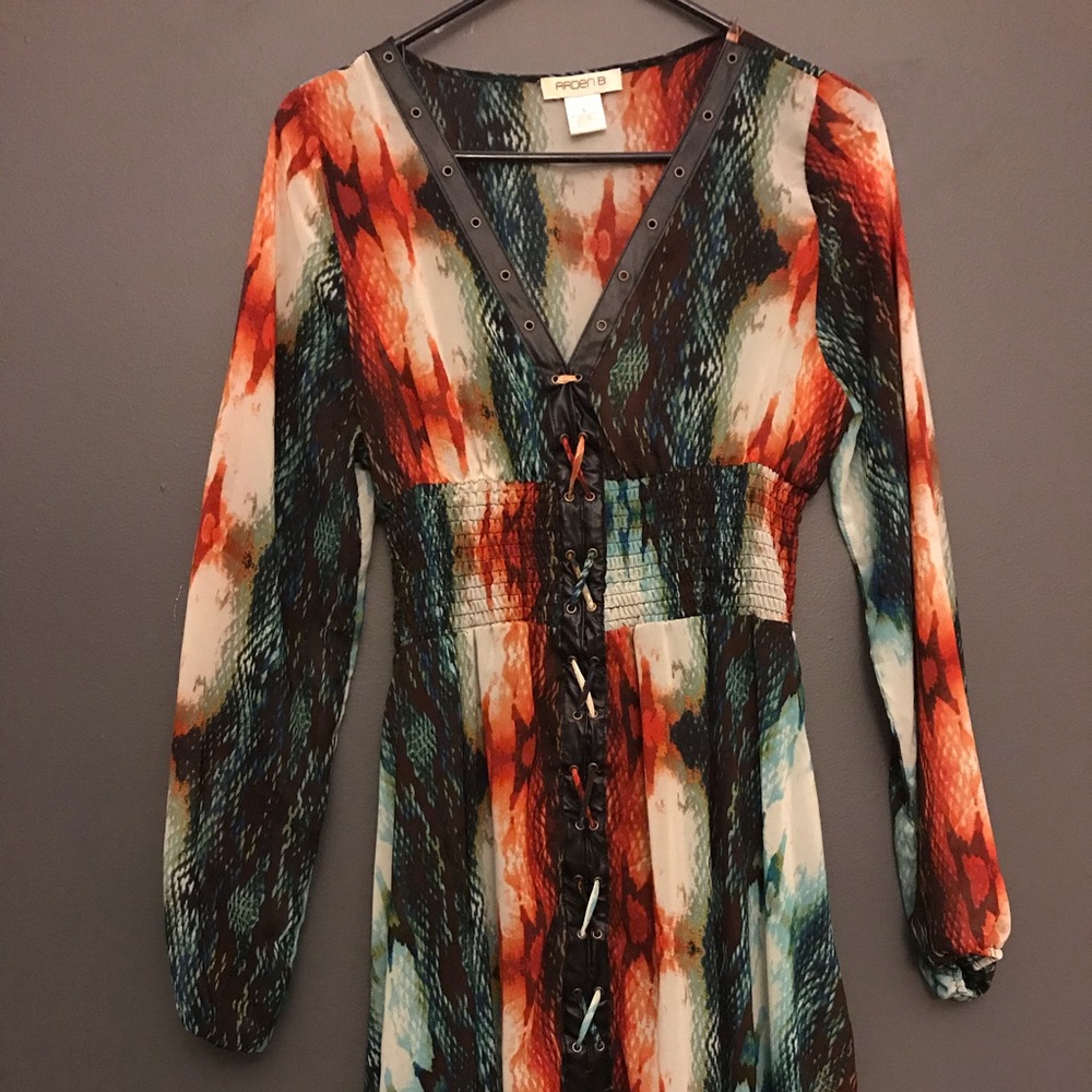 Arden B Multi-Color Long Sleeve Maxi Dress